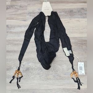 Quagga Green Label Black Scarf with Beaded Tassels - New With Tags